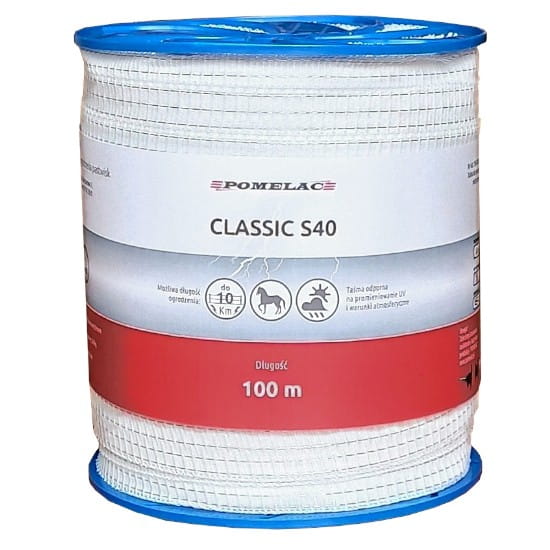 Taśma Pomelac Biała Classic S40 / 100 m - Cavalo